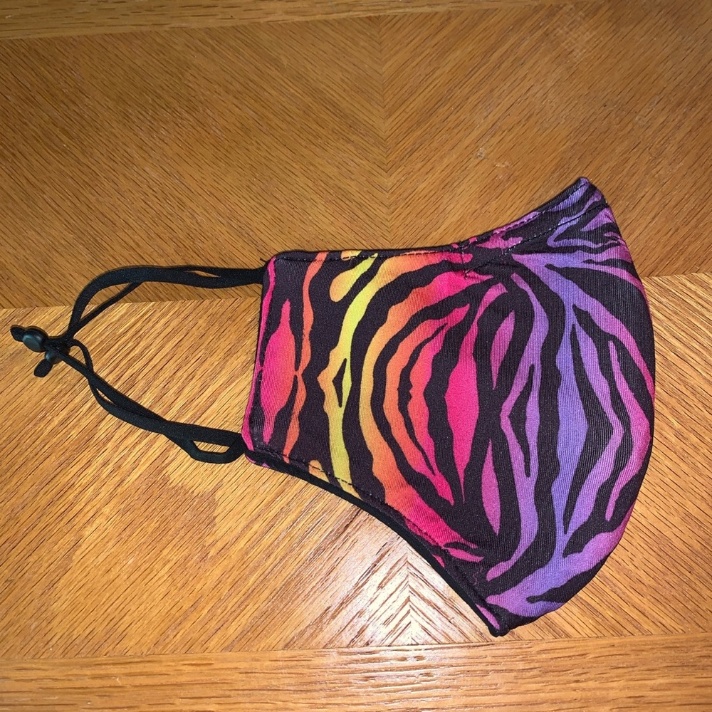 Multicolored zebra print & black face mask reverse